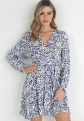Niebieska Sukienka Mini z Kopertowym Dekoltem i Gumką w Talii Zynicue. Niebieskie sukienki damskie Born2be, do pracy, l, bez wzorów, biznesowe, bez kołnierzyka, bez ramiączek, mini, kopertowe. Za 69.99 zł.