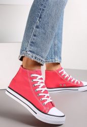 Fuksjowe Trampki na Płaskiej Podeszwie z Lamówką Vinys. Czerwone trampki i tenisówki damskie Renee, bez wzorów, bez zapięcia. Za 49.99 zł.