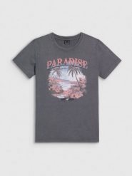 4F T-shirt regular z nadrukiem damski - szary XS. Szare t-shirty damskie 4F, xs, bez wzorów, z bawełny, bez kołnierzyka, bez ramiączek. Za 69.99 zł.