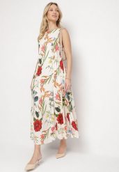 Beżowa Bawełniana Sukienka o Rozkloszowanym Kroju w Kwiatowy Print Iladris. Brązowe sukienki damskie Born2be, na co dzień, m, bez wzorów, z bawełny, eleganckie, bez kołnierzyka, bez ramiączek, maxi, rozkloszowane. Za 149.99 zł.