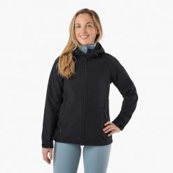 Kurtka softshell Turystyka Damska Swedemount Stryn Softshell oddychająca. Czarne kurtki sportowe damskie SWEDEMOUNT, bez wzorów, z softshellu, bez ramiączek, bez kaptura, trekkingowe. Za 249.99 zł.