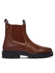 Tommy Hilfiger Sztyblety Th Monogram Leather Chelsea Boot FW0FW09562 Brązowy. Brązowe botki damskie Tommy Hilfiger, bez wzorów, ze skóry, bez obcasa, na płaskiej podeszwie, bez zapięcia. Za 699.99 zł.