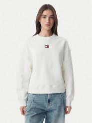 Tommy Jeans Bluza DW0DW17325 Biały Boxy Fit. Białe bluzy damskie Tommy Jeans, s, bez wzorów, z bawełny, bez ramiączek, bez kaptura. Za 369.99 zł.