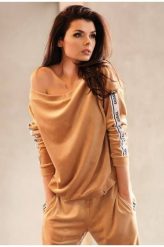 Welurowa Damska Bluza z Taśmą - Beżowa. Brązowe bluzy damskie Awama, l, bez wzorów, z elastanu, bez ramiączek, bez kaptura. Za 232.90 zł.