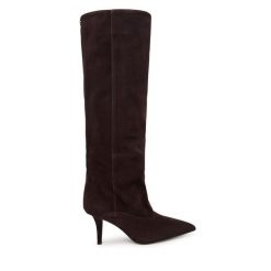 Kozaki Guess. Brązowe kozaki damskie Guess, z aplikacjami, bez obcasa, na szpilce, bez zapięcia. Za 1,059.00 zł.