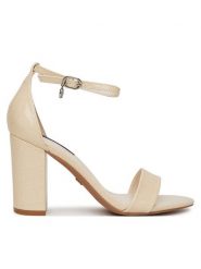 Nine West Sandały S4SH1823-01 Beżowy. Brązowe sandały damskie Nine West, bez wzorów, z materiału, bez obcasa, na słupku, bez zapięcia. Za 229.99 zł.