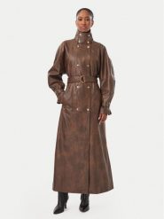 Bardot Trencz Milana 60685JB Brązowy ciemny Regular Fit. Brązowe płaszcze damskie Bardot, bez wzorów, ze skóry, bez kołnierzyka, bez kaptura. Za 1,209.00 zł.
