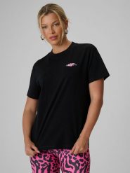 4F T-shirt loose z nadrukiem damski - czarny L. Czarne koszulki sportowe damskie 4F, l, bez wzorów, z bawełny, bez ramiączek, trekkingowe. Za 79.99 zł.