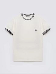 Koszulka męska z kontrastowym wykoŅczeniem biała Polias 100. Białe t-shirty męskie BIG STAR, l, bez wzorów, z bawełny, bez kołnierzyka, bez ramiączek. Za 99.99 zł.