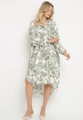 Zielona Wiskozowa Sukienka Koszulowa w Kwiaty Varvesa. Zielone sukienki damskie Born2be, na co dzień, m, bez wzorów, z wiskozy, eleganckie, bez kołnierzyka, bez ramiączek, midi, koszulowe. Za 99.99 zł.