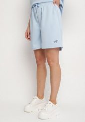Niebieskie Szorty Bermudy w Sportowym Stylu z Kieszeniami Tezira. Niebieskie szorty damskie Born2be, bez wzorów, eleganckie, z podwyższonym stanem. Za 34.99 zł.