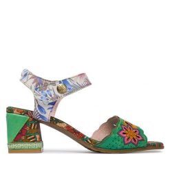 Sandały Laura Vita. Zielone sandały damskie Laura Vita, bez wzorów, bez obcasa, na słupku, bez zapięcia. Za 399.99 zł.