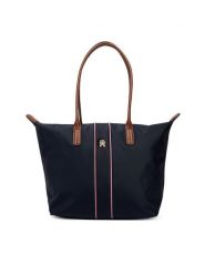 Tommy Hilfiger Torebka Popette Tote Corp AW0AW17706 Granatowy. Niebieskie shopperki damskie Tommy Hilfiger, bez wzorów, z materiału, bez dodatków. Za 449.99 zł.