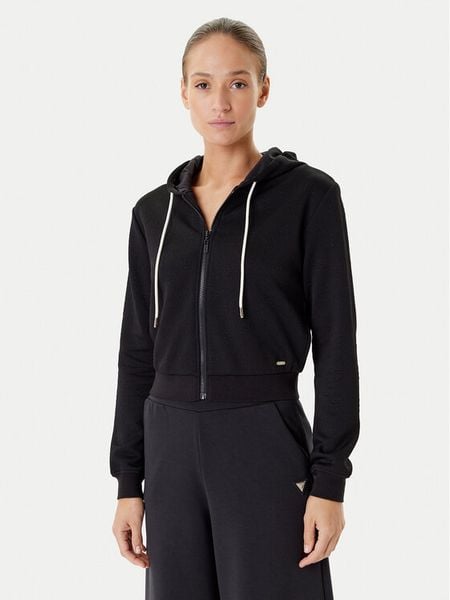 Guess Bluza V5YQ06 KBSL2 Czarny Regular Fit. Czarne bluzy damskie Guess, xxs, z aplikacjami, z syntetyku, bez ramiączek, bez kaptura. Za 299.99 zł.