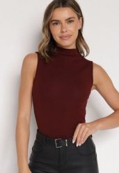 Bordowy Bawełniany Top o Dopasowanym Kroju z Półgolfem Unarisa. Czerwone topy damskie Born2be, m, bez wzorów, z bawełny, klasyczne, bez kołnierzyka, bez ramiączek. Za 59.99 zł.