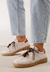 Beżowe Sneakersy Typu Klasyczne Tenisówki Retro z Podwójnym Wiązaniem z Frędzlami Kotena. Brązowe trampki i tenisówki damskie Renee, bez wzorów, z jeansu, bez zapięcia. Za 99.99 zł.
