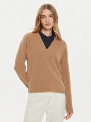 Tommy Hilfiger Sweter WW0WW43101 Beżowy Relaxed Fit. Brązowe swetry nierozpinane damskie Tommy Hilfiger, s, bez wzorów, z wełny, bez kołnierzyka, bez ramiączek. Za 399.99 zł.