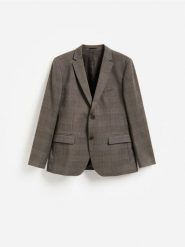 Marynarka slim fit w kratę - brązowy. Brązowe garnitury męskie Reserved, l, bez wzorów, z tkaniny. Za 359.99 zł.