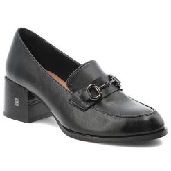 Półbuty damskie Vinceza, cholewka ze skóry naturalnej licowej wsuwany fason z ozdobnym paskiem i metalową klamrą, czarne, 18116. Czarne półbuty damskie VINCEZA, bez wzorów, ze skóry, bez obcasa, na obcasie, bez zapięcia. Za 152.90 zł.