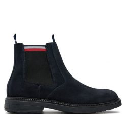 Sztyblety Tommy Hilfiger. Niebieskie botki męskie Tommy Hilfiger, bez wzorów, bez obcasa, bez zapięcia. Za 599.99 zł.