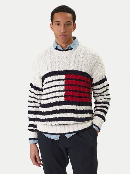 Tommy Hilfiger Sweter MW0MW42782 Écru. Białe swetry męskie Tommy Hilfiger, m, bez wzorów, z bawełny, bez kołnierzyka, bez ramiączek. Za 511.99 zł.