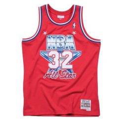Koszulka NBA All Star West Magic Johnson. Czerwone bluzki damskie Mitchell & Ness, bez wzorów, retro, bez kołnierzyka, bez ramiączek. Za 564.50 zł.