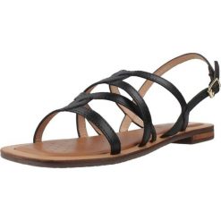 Sandały GEOX D SOZY QC Czarny. Czarne sandały damskie Geox, bez wzorów, ze skóry, bez obcasa, bez zapięcia. Za 293.99 zł.