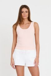GUESS Różowy top Triangle Bling Rib Tank. Czerwone topy damskie Guess, s, z aplikacjami, bez kołnierzyka, bez ramiączek. W wyprzedaży za 152.99 zł.