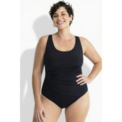 Damski Strój kąpielowy marszczenie miękkie miseczki ramiączka z regulacją. Czarne stroje kąpielowe damskie Ulla Popken, plus size, bez wzorów, z elastanu. W wyprzedaży za 191.99 zł.
