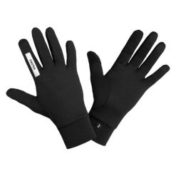 Rękawiczki do biegania Kiprun Warm 100 dotykowe V2. Czarne rękawiczki męskie KIPRUN, bez wzorów, z elastanu. Za 39.99 zł.