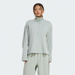 Bluza Soft Lux Quarter-Zip. Białe bluzy damskie Adidas, s, bez wzorów, z bawełny, eleganckie, bez ramiączek, bez kaptura. Za 299.00 zł.