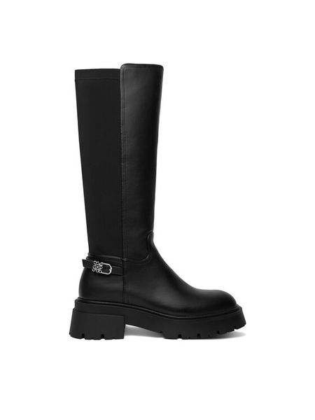 Nine West Kozaki CEO-MUNA-01 Czarny. Czarne kozaki damskie Nine West, bez wzorów, z materiału, bez obcasa, na płaskiej podeszwie, bez zapięcia. Za 279.99 zł.