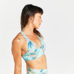 Góra kostiumu kąpielowego surfingowego damska Olaian Ana Leoplant. Bikini OLAIAN, bez wzorów, z elastanu. W wyprzedaży za 39.99 zł.