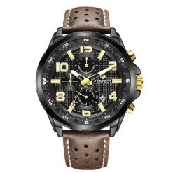 Brązowy Zegarek Męski Pasek Duży Solidny Perfect Ch05L. Brązowe zegarki męskie bez wzorów. Za 134.99 zł.