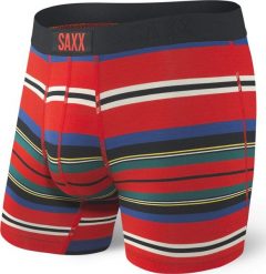SAXX Bokserki męskie Vibe Boxer Brief Red Tartan Stripe r. S. Czerwone bokserki męskie Saxx, bez wzorów. Za 103.99 zł.