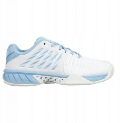Tennis shoes for ladies K-SWISS EXPRESS LIGHT 3 white/dutch canal EU38. Białe obuwie sportowe damskie K-SWISS, bez wzorów, bez zapięcia. Za 454.71 zł.