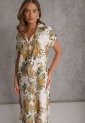 Zielona Sukienka w Kwiaty z Wiskozy o Pudełkowym Fasonie Aedonia. Zielone sukienki damskie Renee, na co dzień, l, bez wzorów, z tkaniny, boho, bez kołnierzyka, bez ramiączek, midi. Za 119.99 zł.
