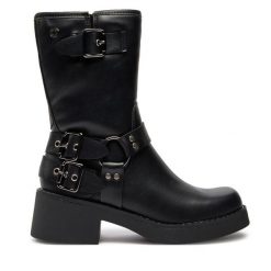 Botki Refresh. Czarne botki damskie Refresh, bez wzorów, bez obcasa, na płaskiej podeszwie, bez zapięcia. Za 289.99 zł.