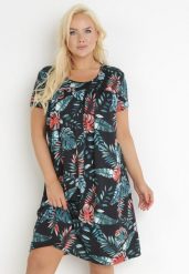 Czarna Trapezowa Sukienka Midi z Krótkimi Rękawami w Kwiaty Alyana. Czarne sukienki damskie Born2be, xl, bez wzorów, bez kołnierzyka, bez ramiączek, midi, trapezowe. Za 34.99 zł.