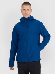 4F Kurtka softshell wiatroodporna męska - turkusowa M. Niebieskie kurtki męskie 4F, na zimę, m, bez wzorów, z dzianiny, z kapturem, windstopper. W wyprzedaży za 249.99 zł.
