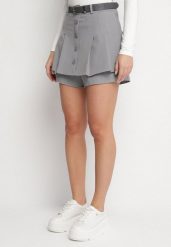 Szare Wiskozowe Spódnico-Szorty Ozdobione Guzikami i Paskiem Sanioris. Szare szorty damskie Born2be, bez wzorów, z wiskozy, eleganckie. Za 129.99 zł.