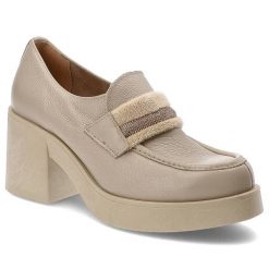 Beżowe Półbuty Lemar Wygodne Skórzane Buty. Brązowe półbuty damskie Lemar, bez wzorów, ze skóry, eleganckie, bez obcasa, na obcasie, bez zapięcia. Za 314.99 zł.