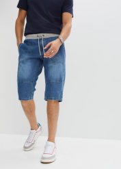 Lekkie długie bermudy dżinsowe z gumką w talii Relaxed Fit. Niebieskie jeansy męskie bonprix, z jeansu, długie. Za 147.99 zł.
