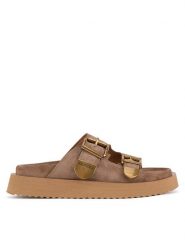 Badura Klapki CYCLAMEN-80033-25 Beżowy. Brązowe klapki damskie Badura, bez wzorów, ze skóry, bez obcasa, bez zapięcia. Za 299.99 zł.