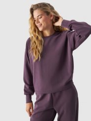 4F Bluza dresowa cropped z modalem damska - fioletowa XL. Fioletowe bluzy damskie 4F, xl, bez wzorów, z dresówki, klasyczne, bez ramiączek, bez kaptura. W wyprzedaży za 59.99 zł.