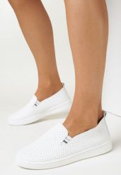 Biało-Szare Tenisówki Wsuwane z Perforacją Isbella. Białe trampki i tenisówki damskie Born2be, bez wzorów, bez zapięcia. Za 49.99 zł.