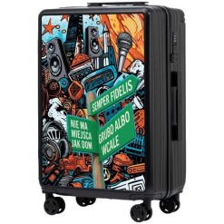 Walizka średnia Wings ABS+ 24" Customized Tuse Pih BLACK. Czarne walizki damskie Wings, bez wzorów, z materiału, średnie. Za 249.90 zł.