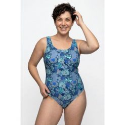Damskie Strój kąpielowy kwiaty bez miękkich miseczek pas pod biustem. Niebieskie stroje kąpielowe damskie Ulla Popken, plus size, bez wzorów, z elastanu. Za 199.99 zł.