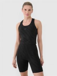 4F Crop top treningowy szybkoschnący damski - czarny S. Czarne koszulki sportowe damskie 4F, s, bez wzorów, z dzianiny, bez ramiączek, na fitness i siłownię. W wyprzedaży za 59.99 zł.
