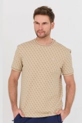 GUESS Beżowy t-shirt Marshall. Brązowe t-shirty męskie Guess, l, z aplikacjami, bez kołnierzyka, bez ramiączek. W wyprzedaży za 174.99 zł.